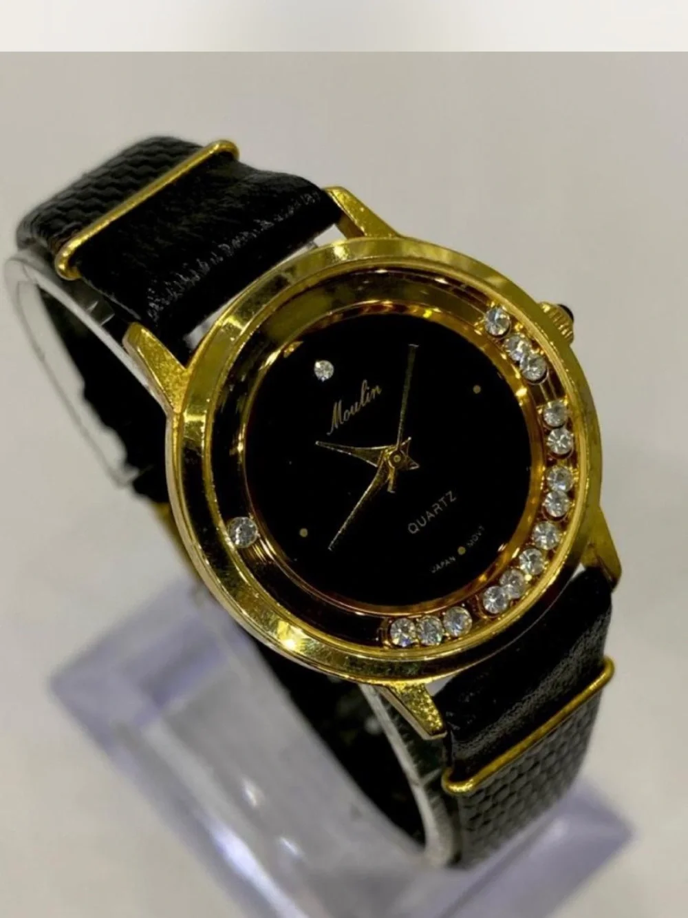 Designer ^^^ Gold-Tone  ***Midnight Black  *** Iced Crystal Ladies Watch ***